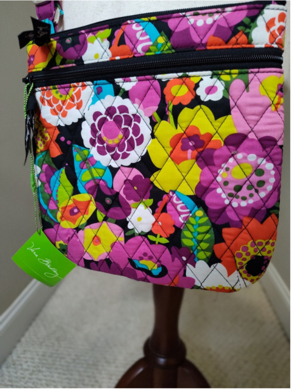 Women's Vera Bradley Crossbody Bag One Size Black Multi-color Floral Quilted - Picture 2 of 6
